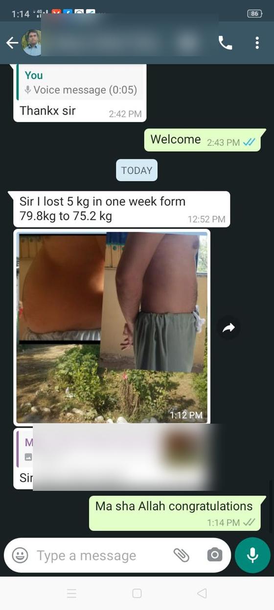 Client message and progress photos shared with permission
