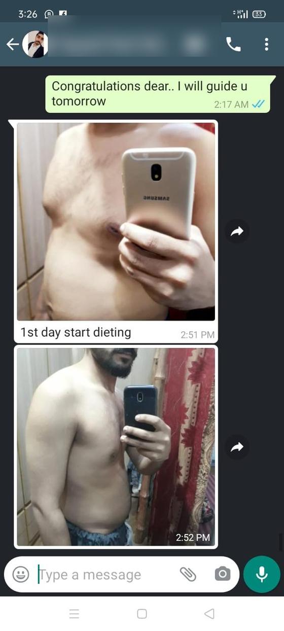 Client message and progress photos shared with permission