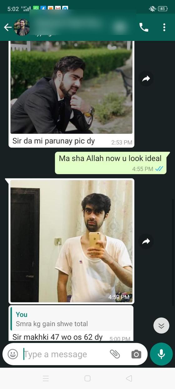 Client message and progress photos shared with permission