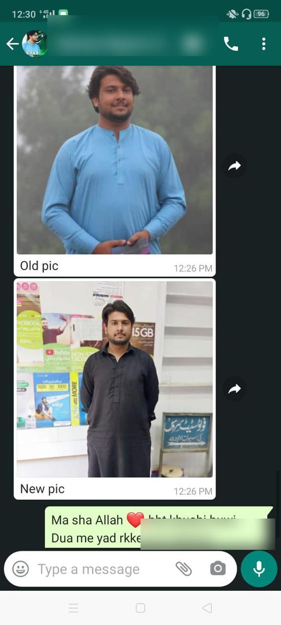 Client message and progress photos shared with permission