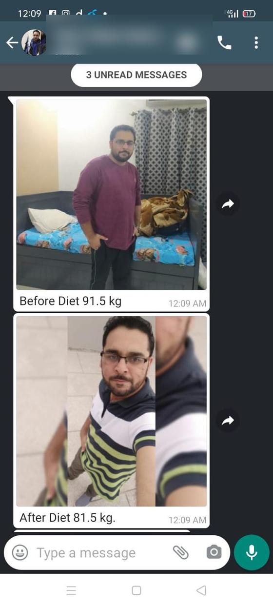 Client message and progress photos shared with permission