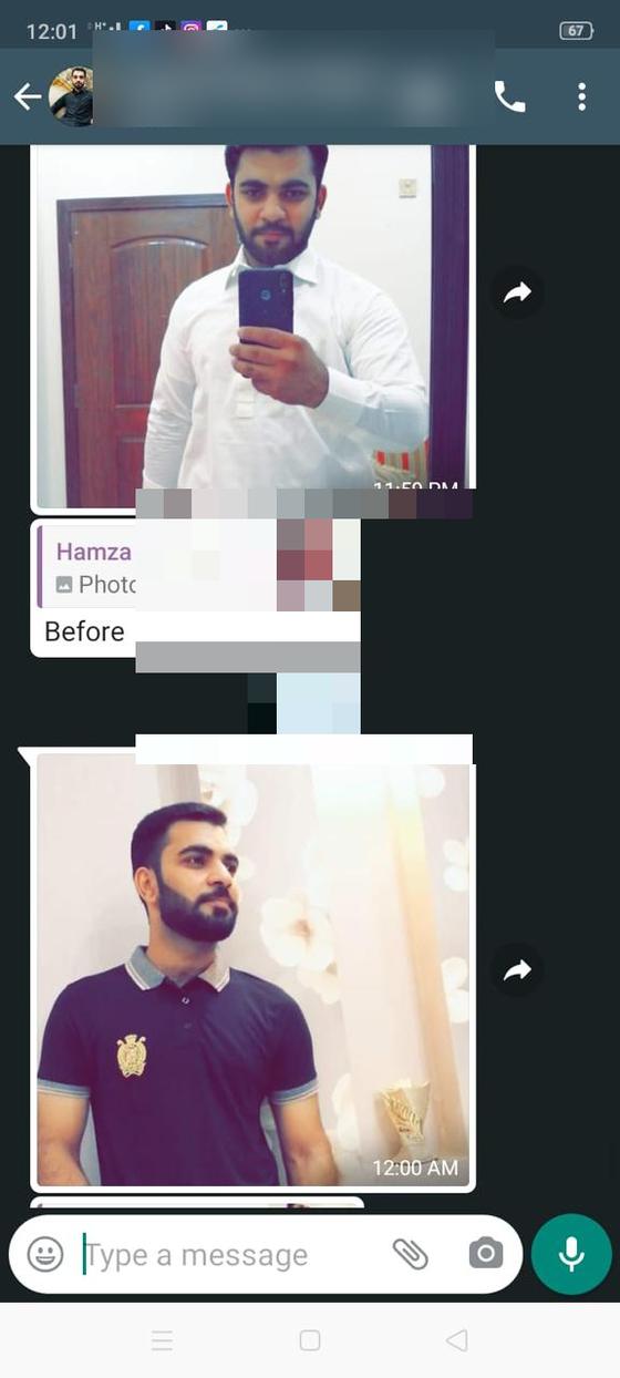 Client message and progress photos shared with permission