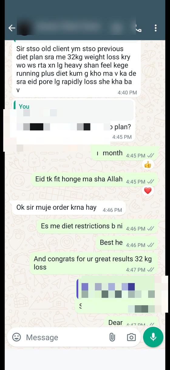 Client message and progress photos shared with permission