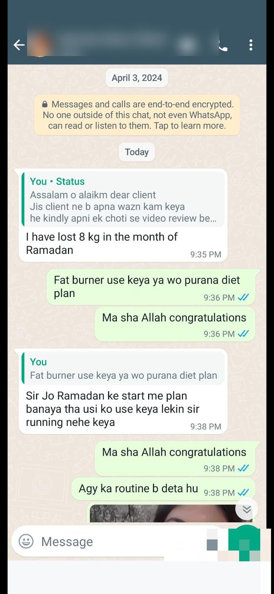 Client message and progress photos shared with permission