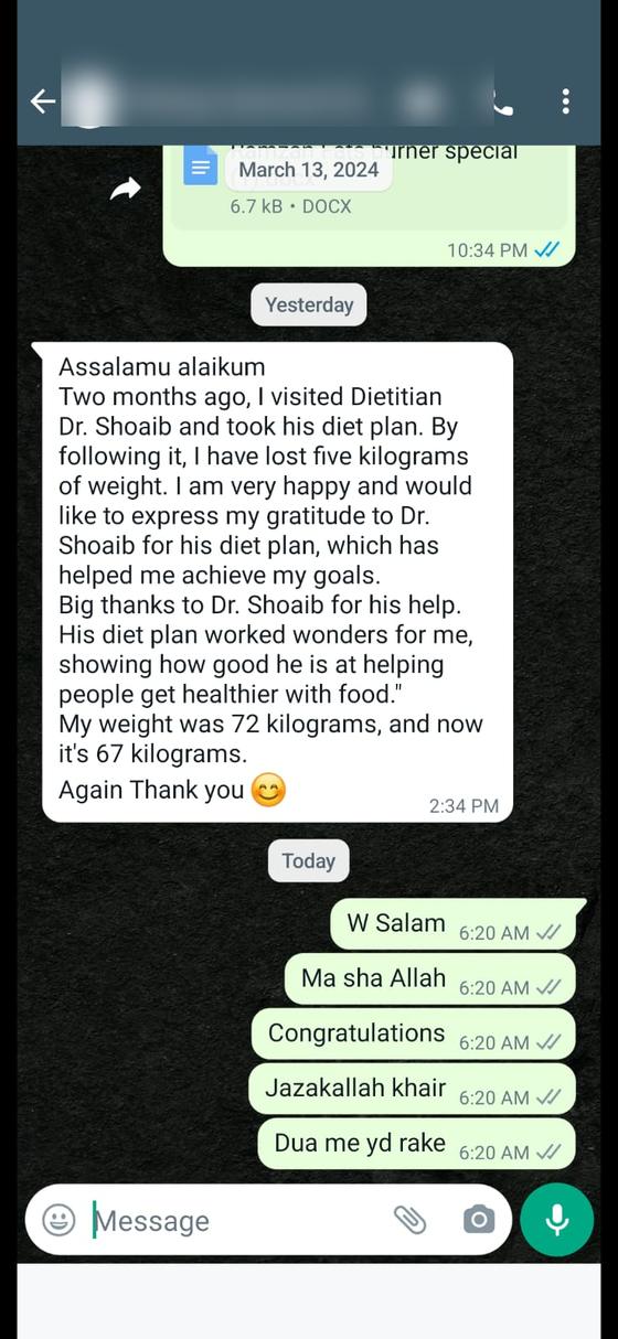 Client message and progress photos shared with permission