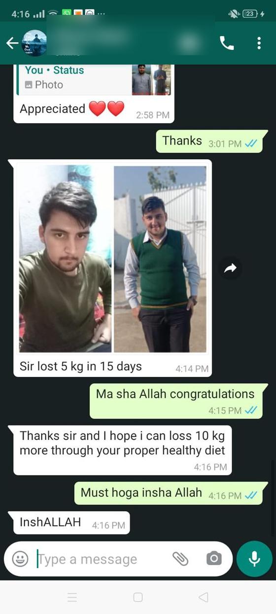 Client message and progress photos shared with permission