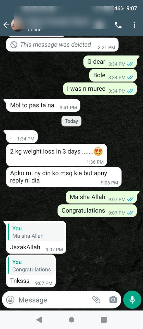 Client message and progress photos shared with permission