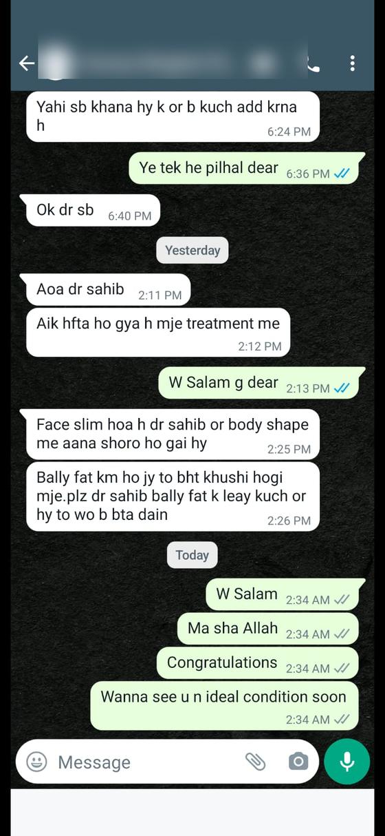 Client message and progress photos shared with permission