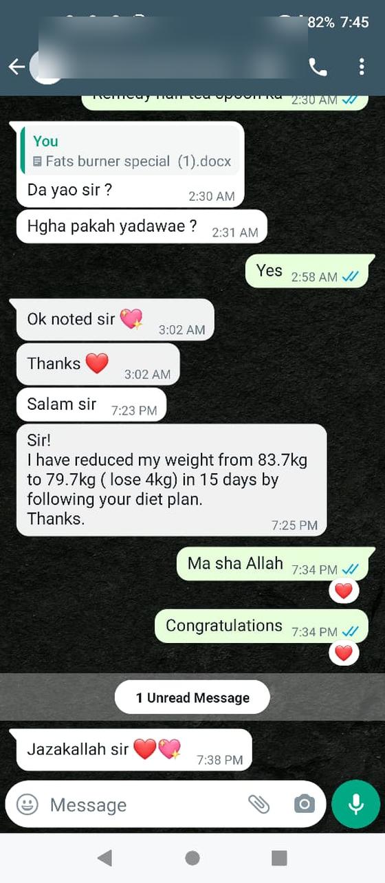 Client message and progress photos shared with permission
