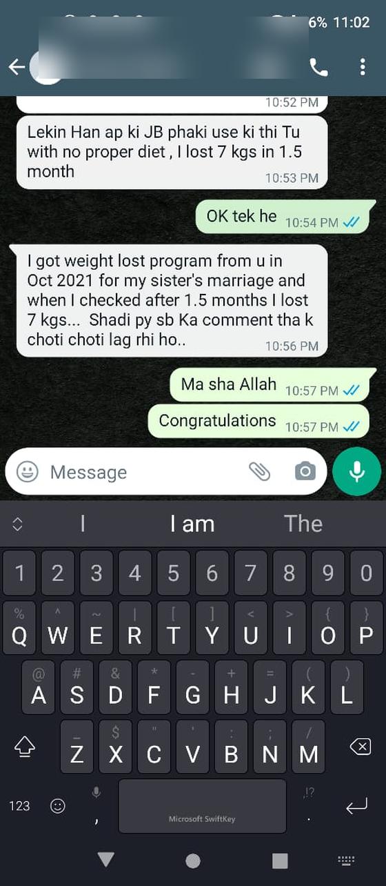 Client message and progress photos shared with permission