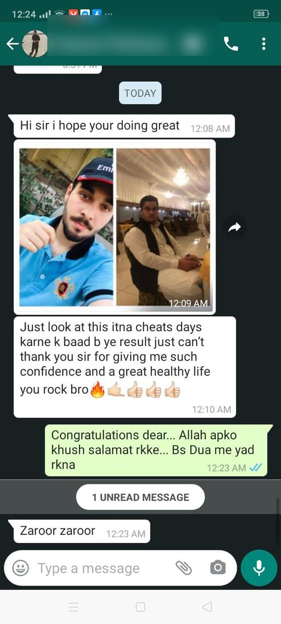 Client message and progress photos shared with permission
