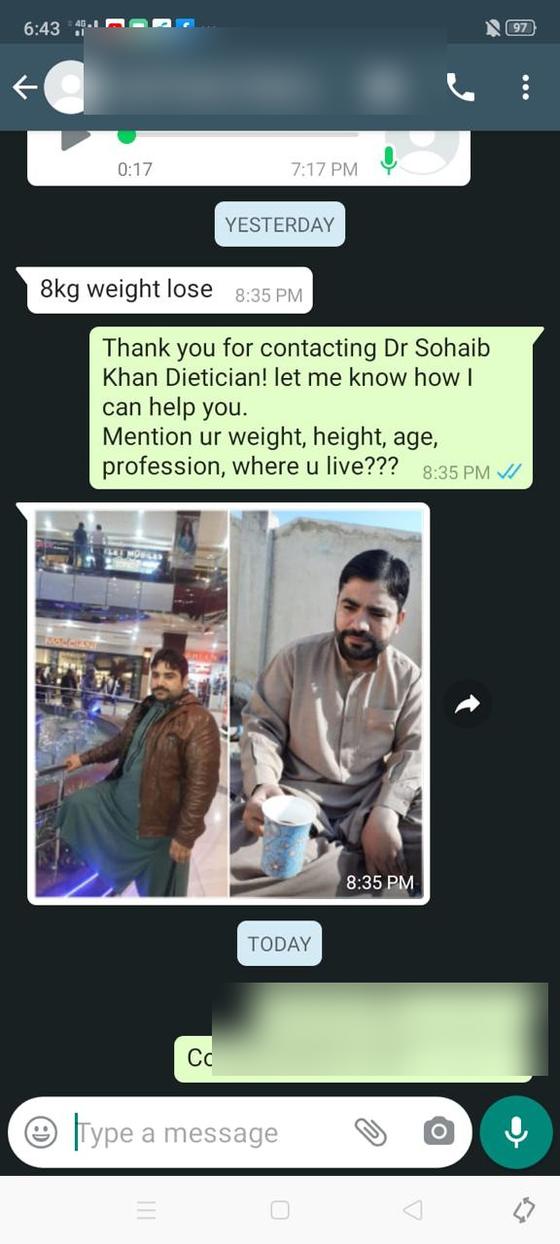 Client message and progress photos shared with permission