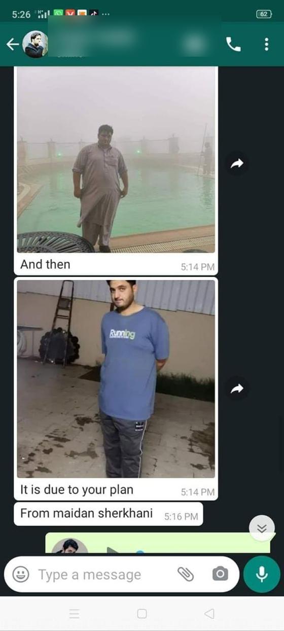 Client message and progress photos shared with permission