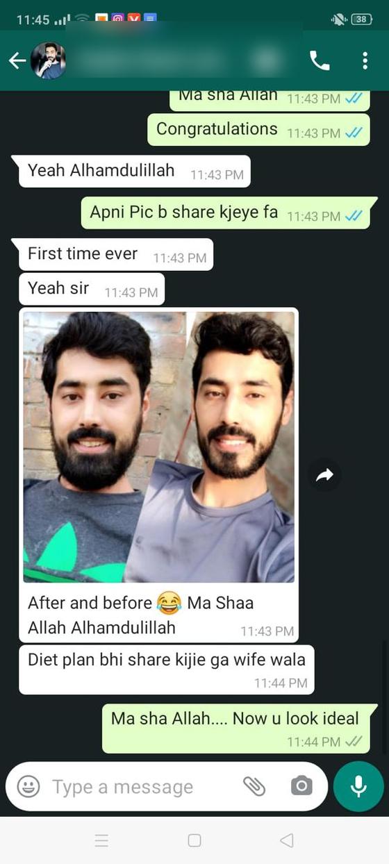 Client message and progress photos shared with permission