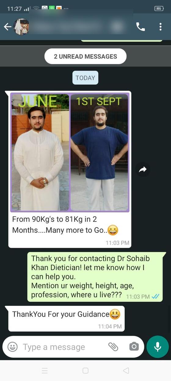 Client message and progress photos shared with permission