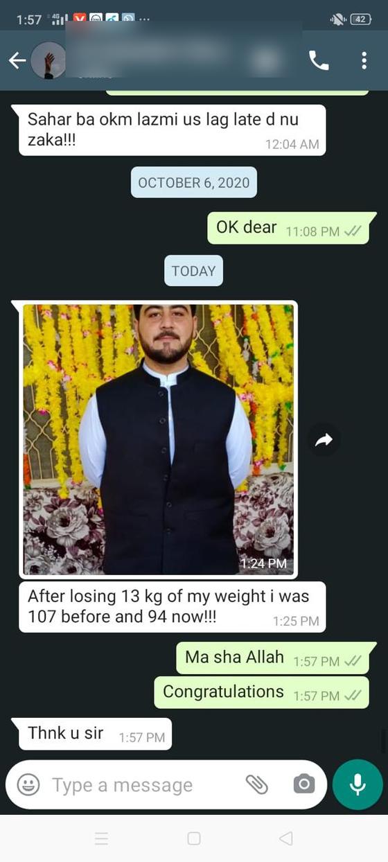 Client message and progress photos shared with permission