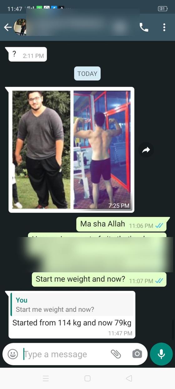 Client message and progress photos shared with permission