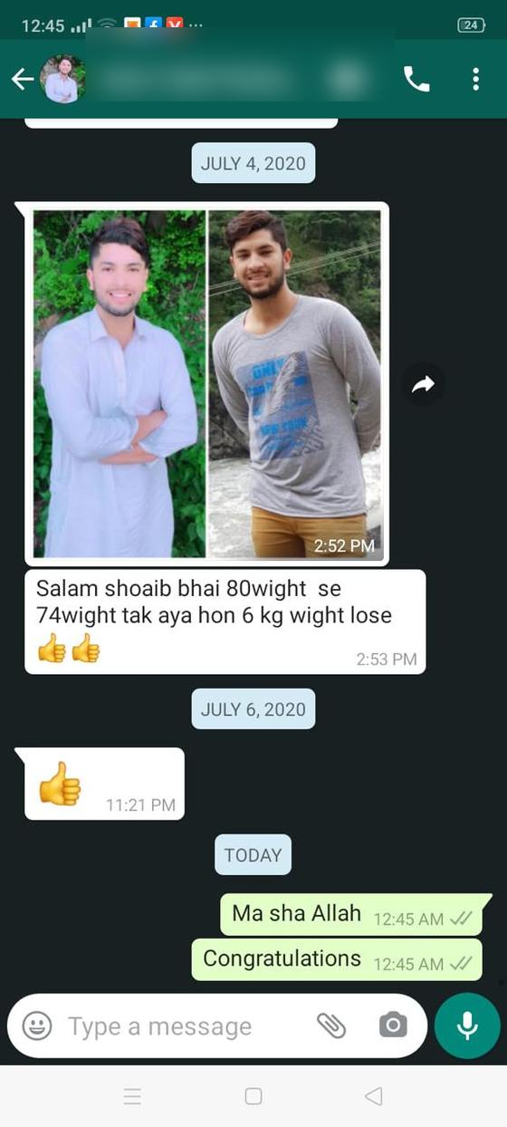 Client message and progress photos shared with permission