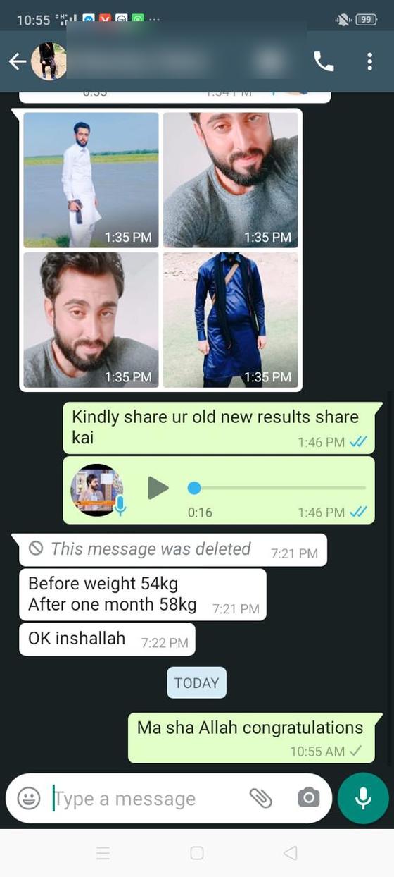 Client message and progress photos shared with permission
