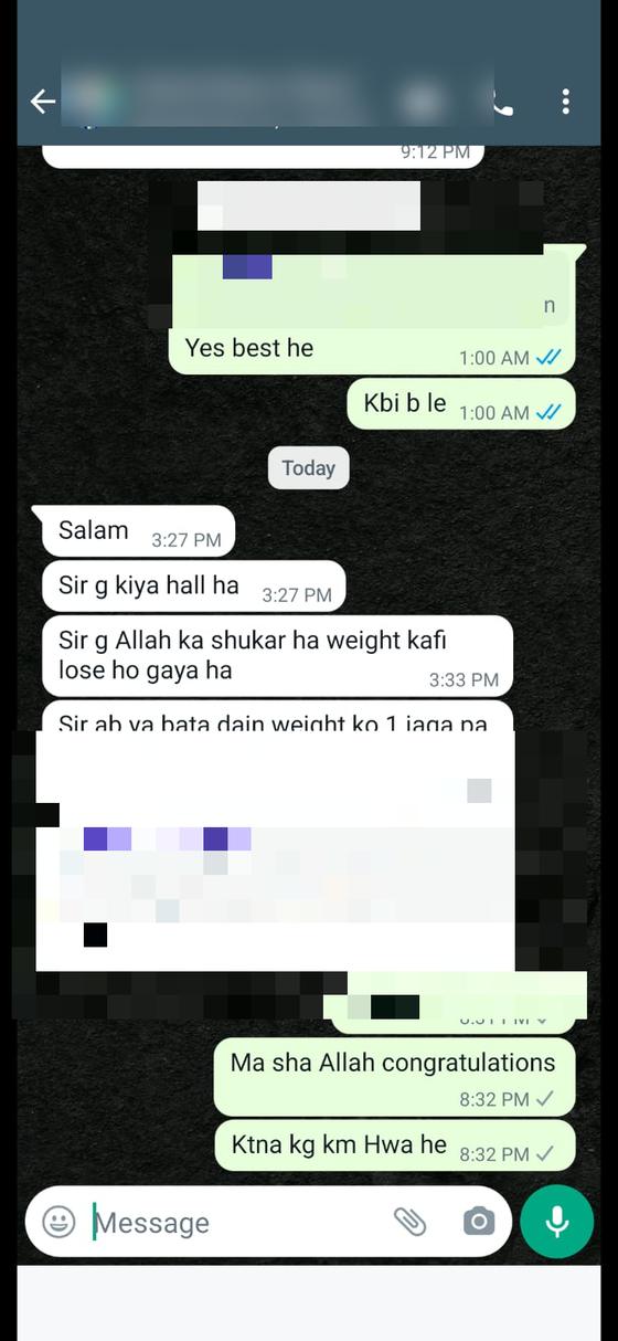 Client message and progress photos shared with permission