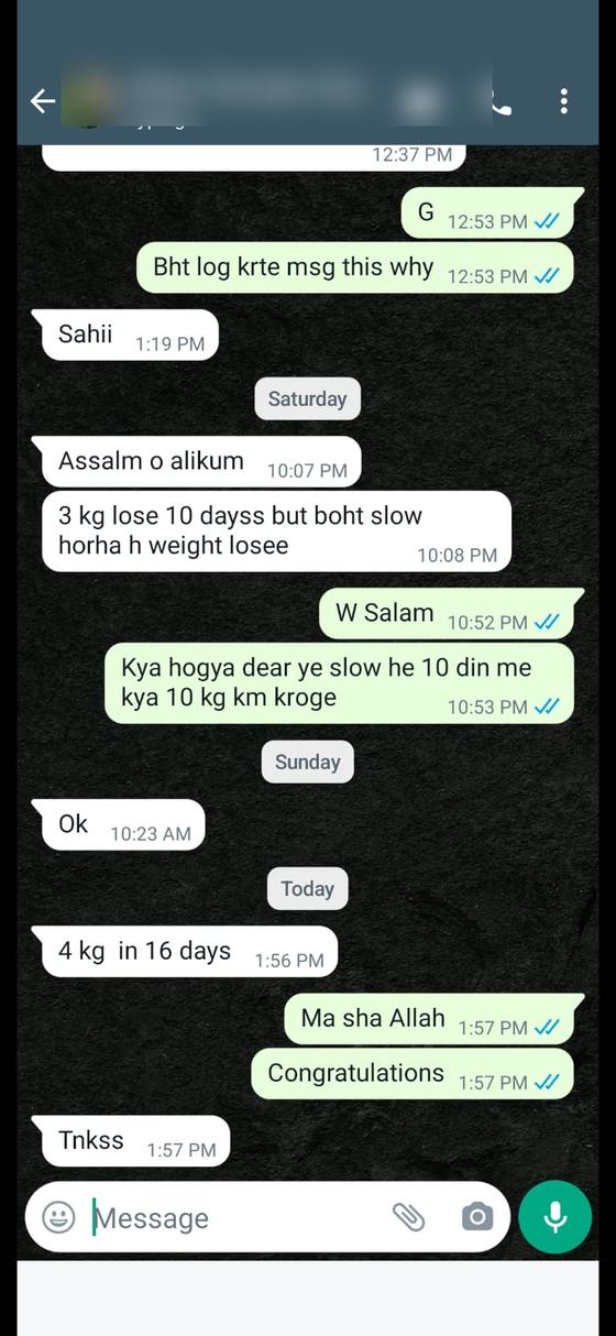 Client message and progress photos shared with permission